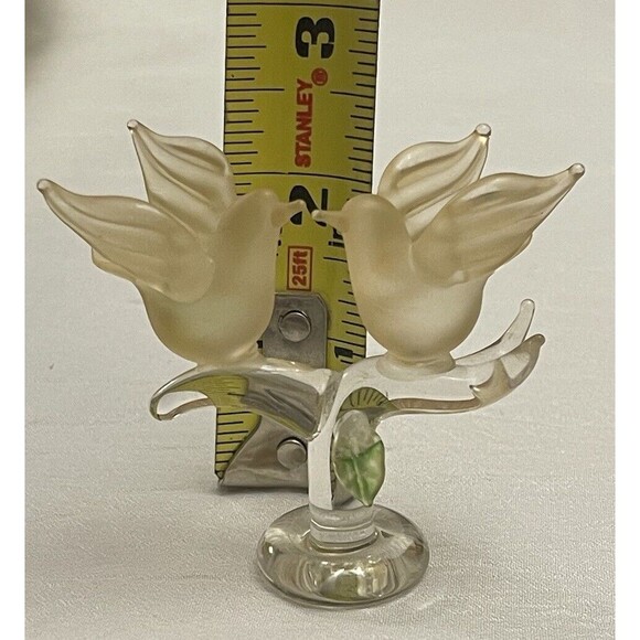 VTG Satin Frosted Glass Bird Pair on Clear Glass Branch Figurine Art Glass 2.5" - Picture 3 of 9